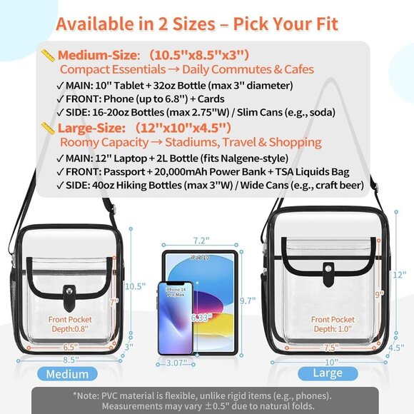 Clear Crossbody Bag for Stadium Events & Concerts - Adjustable Shoulder Strap Pu - Picture 4 of 9